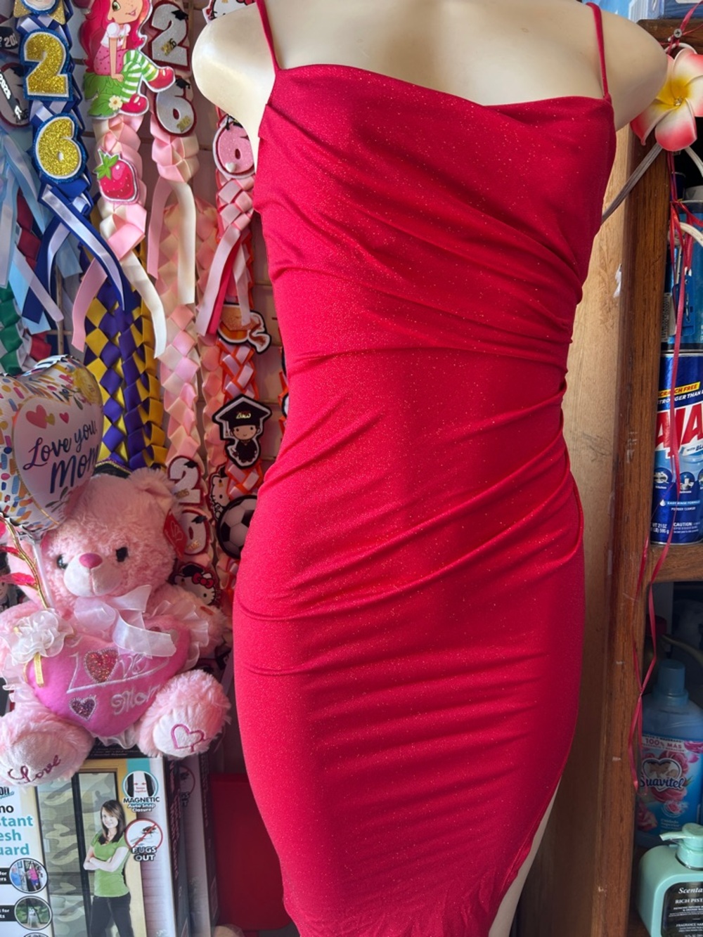 Red Spaghetti-Strap Bodycon Dress - Unbranded